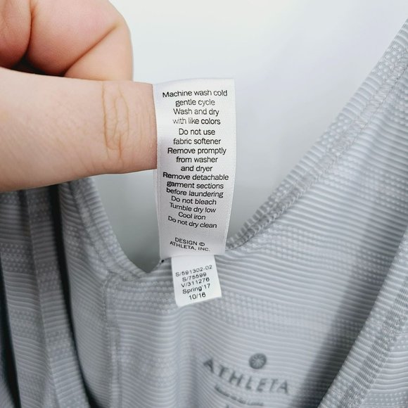 Athleta Max Out Tank Top XL Blue Grey White Stripe Side Tie Dip Back Athleisure - Picture 7 of 13